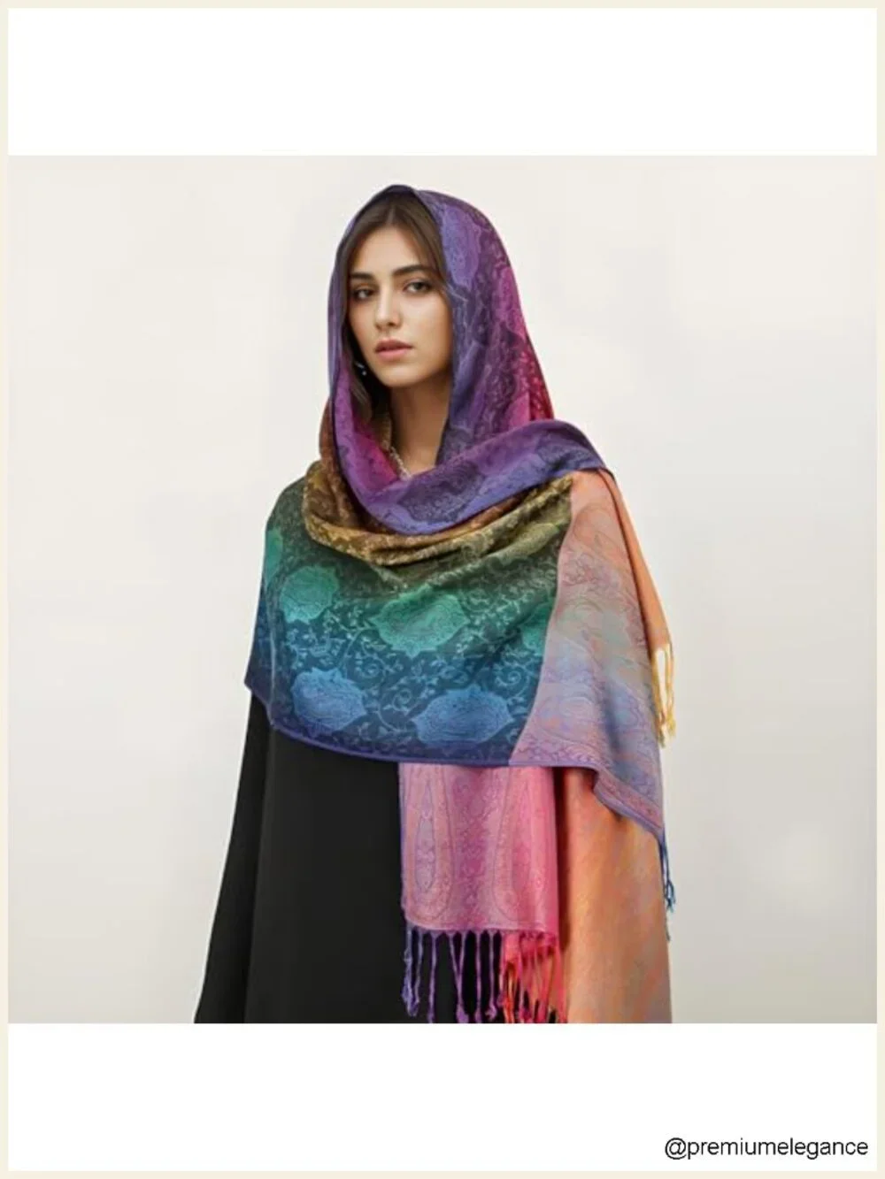 Silk Scarf Luxury Satin Shawl Wrap Fringed Floral